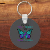 I Wear Teal &amp; Purple Butterfly Suicide Prevent Sleutelhanger (Voorkant)