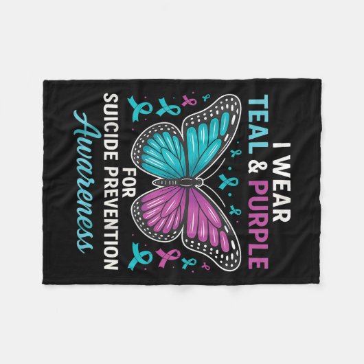 I Wear Teal &amp; Purple For Suicide Prevention Aw Fleece Deken (Voorkant (Horizontaal))