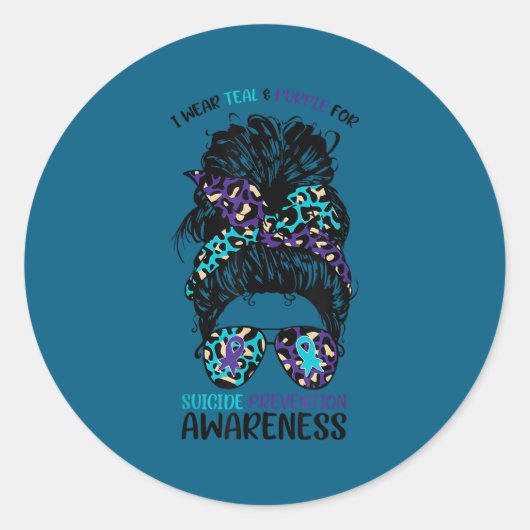 I Wear Teal &amp; Purple For Suicide Prevention Aw Ronde Sticker (Voorkant)
