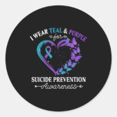 I Wear Teal &amp; Purple For Suicide Prevention Aw Ronde Sticker (Voorkant)