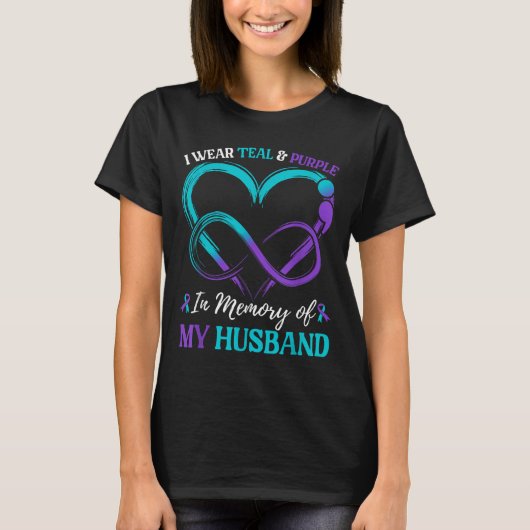 I Wear Teal &amp; Purple In Memory Of My Husband  T-shirt (Voorkant)