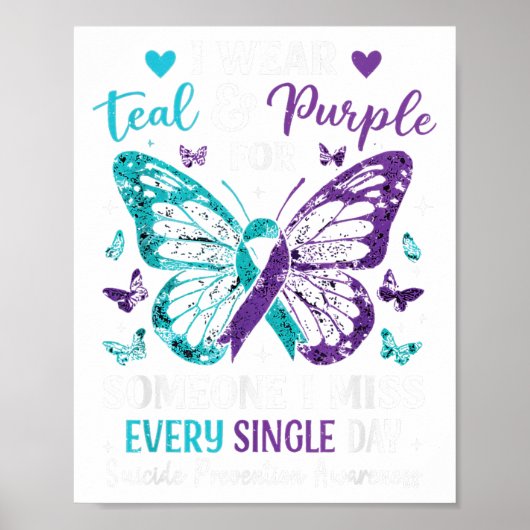 I Wear Teal &amp; Purple Suicide Prevention Awaren Poster (Voorkant)