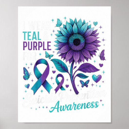 I Wear Teal &amp; Purple Suicide Prevention Awaren Poster (Voorkant)