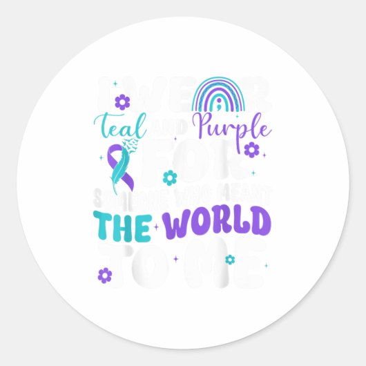 I Wear Teal &amp; Purple Suicide Prevention Awaren Ronde Sticker (Voorkant)