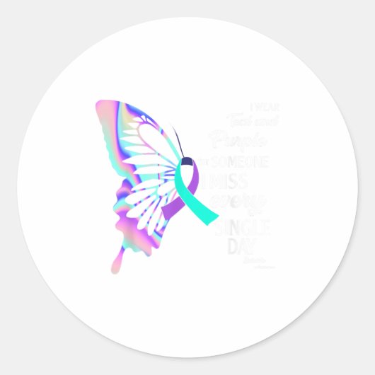 I Wear Teal & Purple Suicide Prevention Awaren Ronde Sticker (Voorkant)