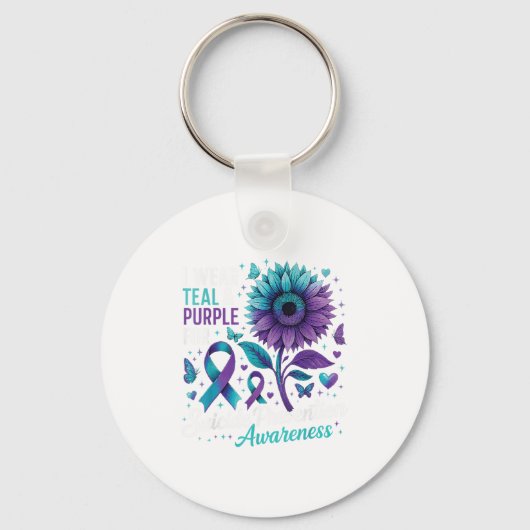 I Wear Teal & Purple Suicide Prevention Awaren Sleutelhanger (Voorkant)