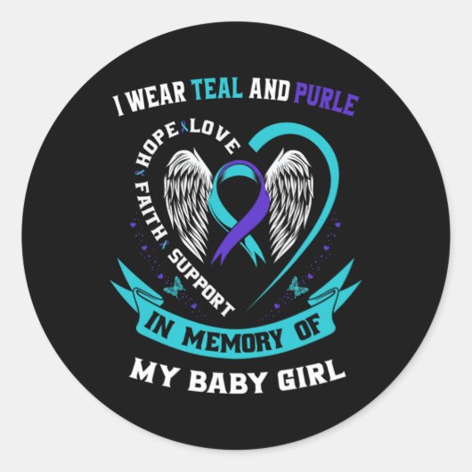 I Wear Teal And Purple Ba Ronde Sticker (Voorkant)