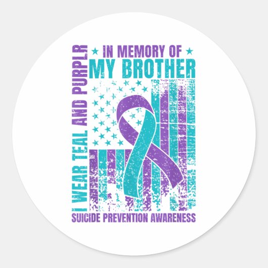 I Wear Teal And Purple For My Brother Suicide Prev Ronde Sticker (Voorkant)