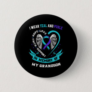 I Wear Teal And Purple For My Grandson Suicide Awa Ronde Button 5,7 Cm