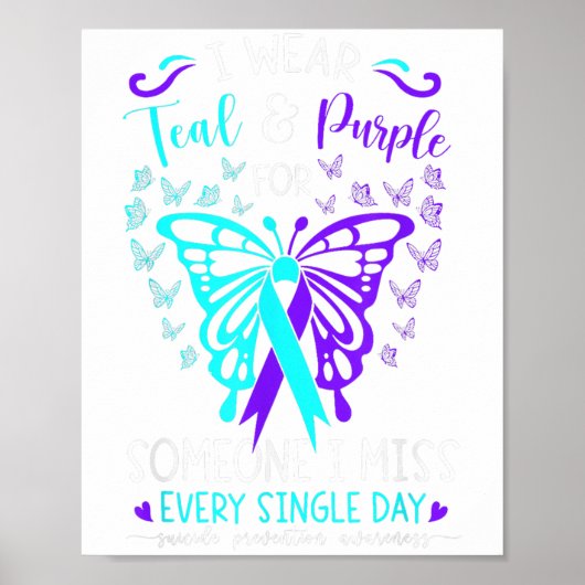 I Wear Teal And Purple Suicide Awareness Butterfly Poster (Voorkant)