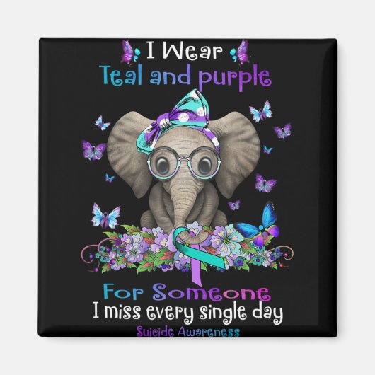 I Wear Teal And Purple Suicide Awareness Elephant  Magneet (Voorkant)