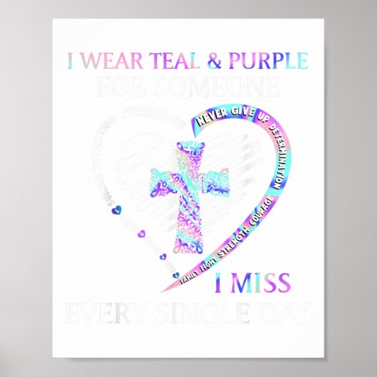 I Wear Teal And Purple Suicide Awareness Ribbon Cr Poster (Voorkant)