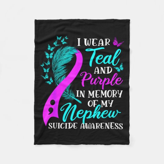 I Wear Teal Purple In Memory Of My Nephew Suicide Fleece Deken (Voorkant)