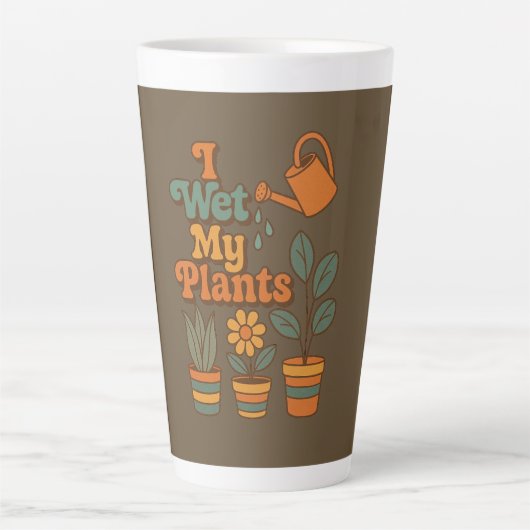 I Wet My Plants – Retro 70s Stripes Latte Mok (Voorkant)