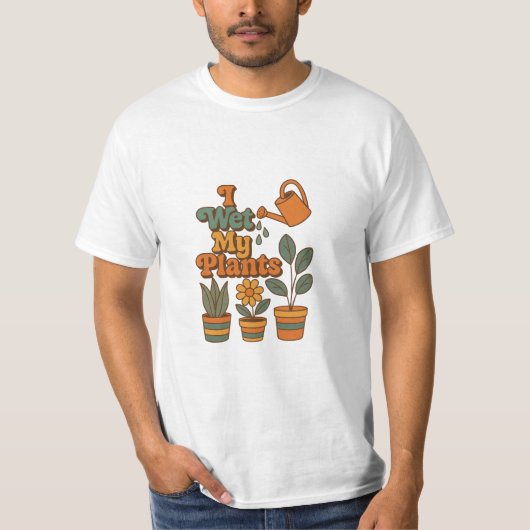I Wet My Plants – Retro 70s Stripes T-shirt (Voorkant)