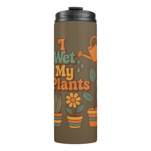 I Wet My Plants – Retro 70s Stripes Thermosbeker (Voorkant)
