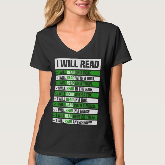 I Will Read Books On A Boat & Everywhere Reading T-shirt (Voorkant)