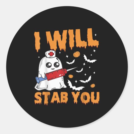 I Will Stab You Ghost Nurse Retro Funny Halloween  Ronde Sticker (Voorkant)