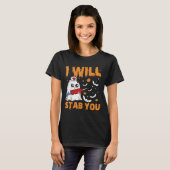 I Will Stab You Ghost Nurse Retro Funny Halloween T-shirt (Voorkant volledig)