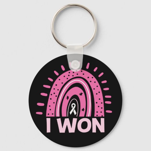 I Won Breast Cancer Survivor Pink Rainbow Sleutelhanger (Voorkant)