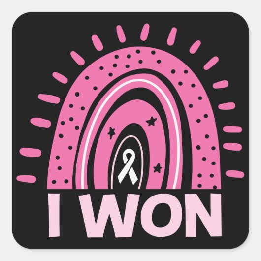 I Won Breast Cancer Survivor Pink Rainbow Vierkante Sticker (Voorkant)