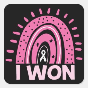 I Won Breast Cancer Survivor Pink Rainbow Vierkante Sticker