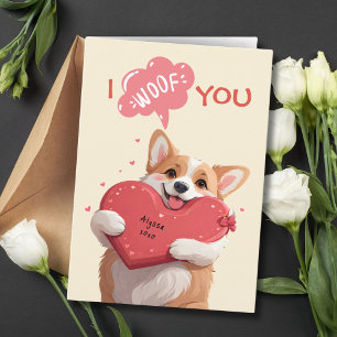 I Woof You Corgi Dog Pun Valentijn & Verjaardag Kaart