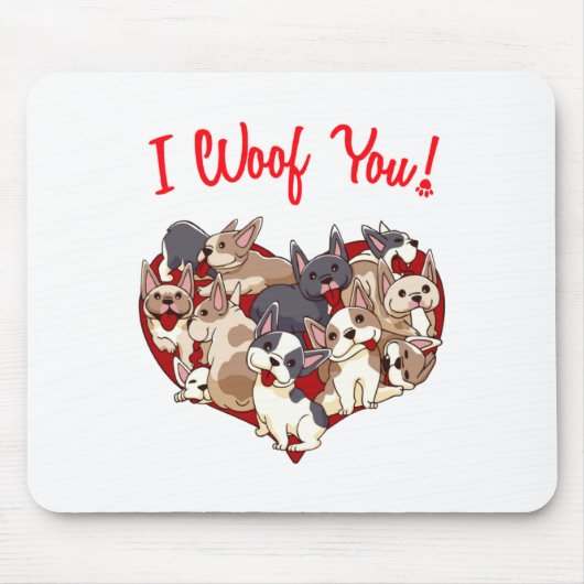 I Woof You French Bulldog Dog Heart Shape Valentin Muismat (Voorkant)