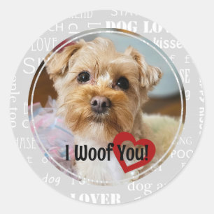 "I Woof You" Ronde Hond Thema Stickers