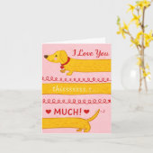 I Woof You This Much Dachshund Valentine’s Card Kaart (Gele Bloem)