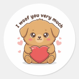 I Woof You Very Much Cute Dog Puppy Valentine  Ronde Sticker