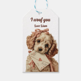 I woof you Vintage Pup Valentine's Day Gift Tag Cadeaulabel