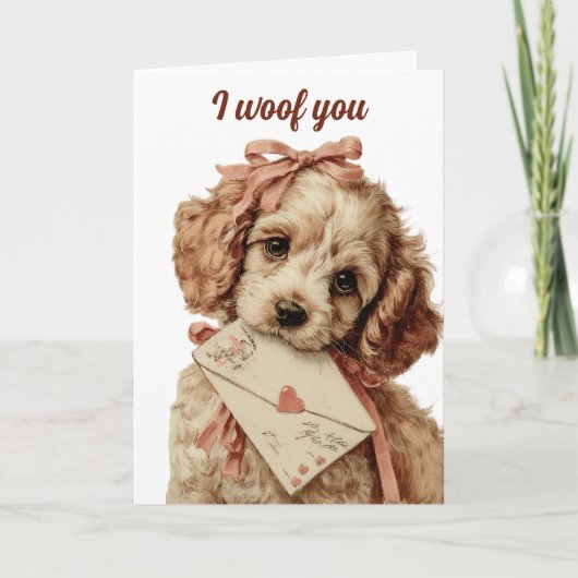 I woof you Vintage Pup Valentine's Day Kaart (Voorkant)