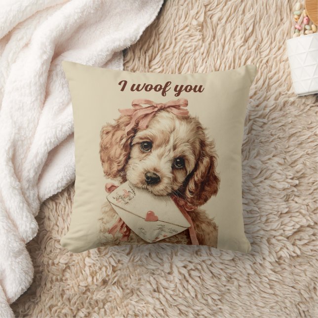 I woof you Vintage Pup Valentine's Day Kussen (Deken)