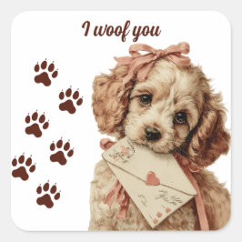 I woof you Vintage Pup Valentine's Day Vierkante Sticker