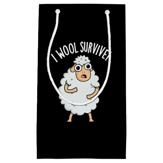 I Wool Survive Funny Sheep Pun Dark BG Klein Cadeauzakje (Voorkant)