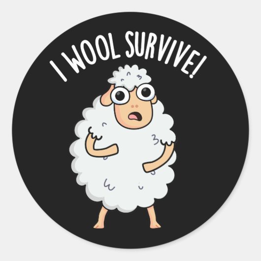 I Wool Survive Funny Sheep Pun Dark BG Ronde Sticker (Voorkant)