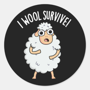 I Wool Survive Funny Sheep Pun Dark BG Ronde Sticker