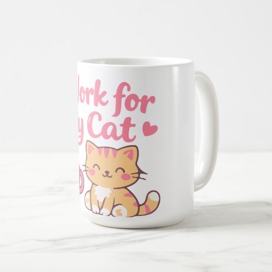 I Work for My Cat – Cute Kawaii Cat Design Koffiemok (Voorkant rechts)
