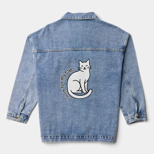I Work for My Cat – Funny Cat Lover Quote Design Denim Jacket (Achterkant)