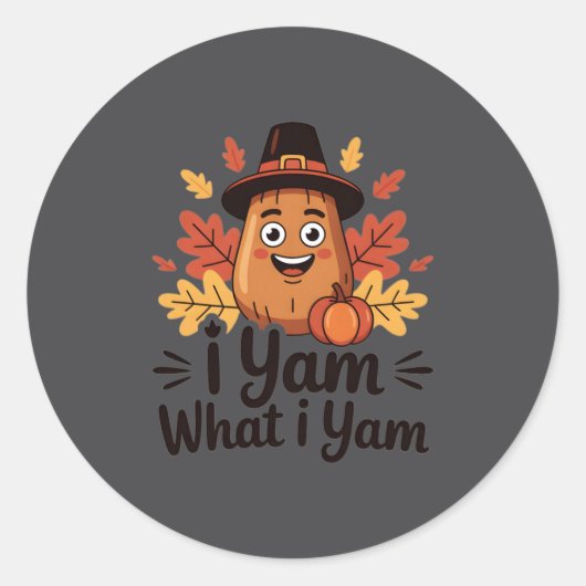 I Yam What I Yam Clic Thanksgiving Yam With Hat Lo Ronde Sticker (Voorkant)