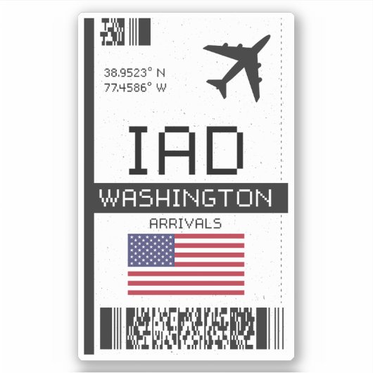 IAD Washington Boarding Pass - Seattle Reizen Sticker (Voorkant)