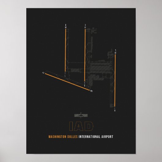 IAD - Washington Dulles Luchthaven Runway Diagram Poster (Voorkant)
