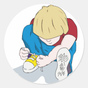 Ian Tying Shoes Ronde Sticker