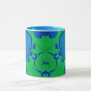 IAN ~ Zany 3D Fractal ~ Blauwe en groene Mok