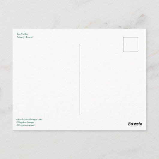Iao Valley, Maui Hawaii Briefkaart (Achterkant)