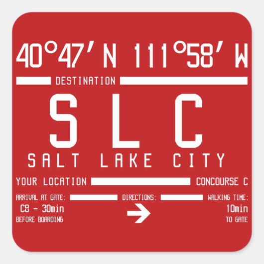 IATA-luchthavencode van Salt Lake City Vierkante Sticker (Voorkant)