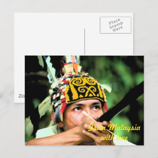 Iban Warrior met blaaspijp Briefkaart (Voorkant / Achterkant)