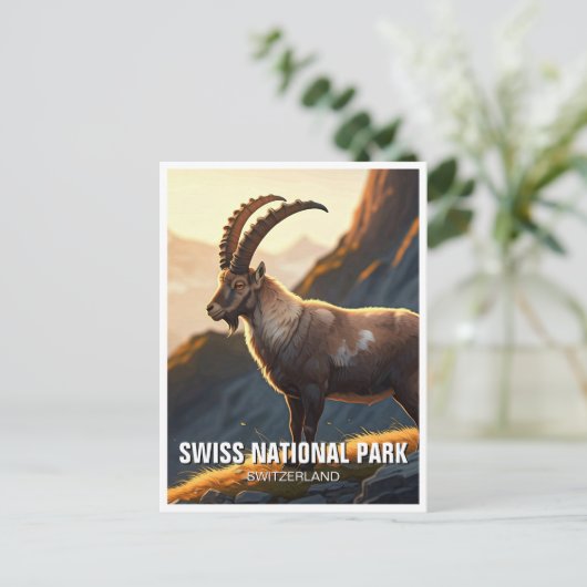 Ibex in het Zwitserse nationale park Briefkaart (Staand voorkant)