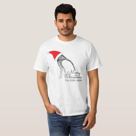 Ibis / Bin Chicken Vrolijke Kerst Smerige Dieren T-shirt (Voorkant volledig)